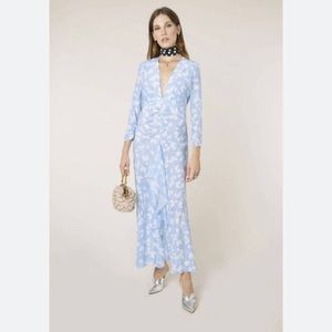 Rixo Blue Floral Backless Dress